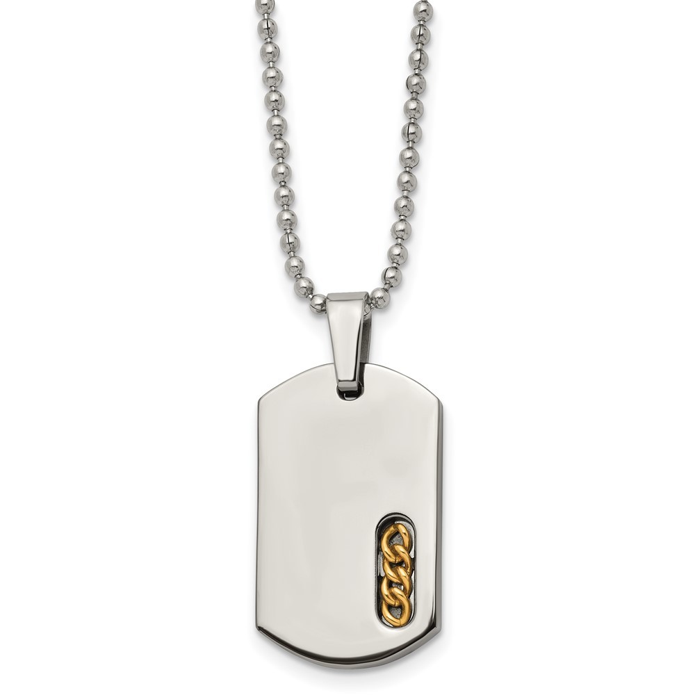 Titanium Polished Yellow IP-plated Dog Tag 22in Necklace