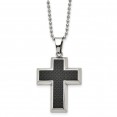 Titanium Polished w/Black Carbon Fiber Inlay Cross 22in Necklace