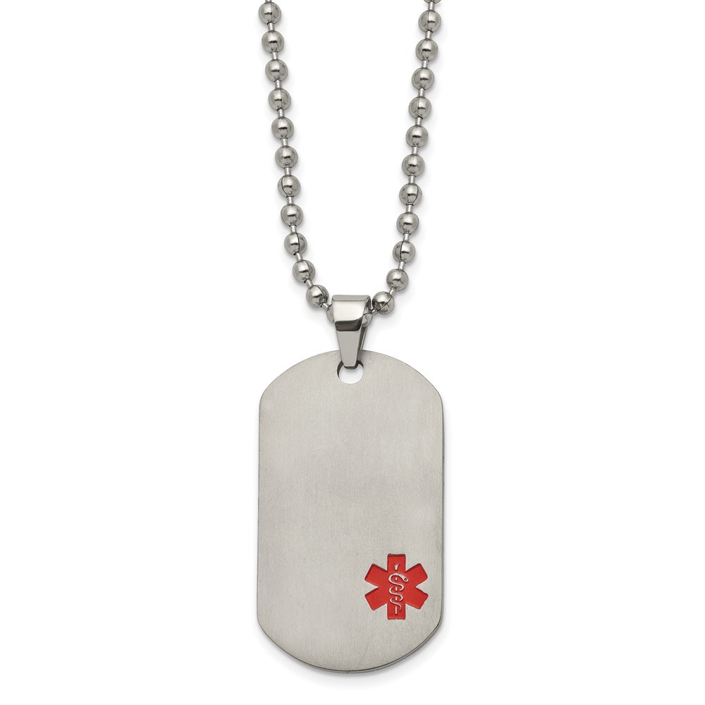 Titanium Brushed Red Enamel Medical ID Dog Tag 22in Necklace