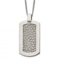 Titanium Polished and Hammered Dog Tag 22in Necklace