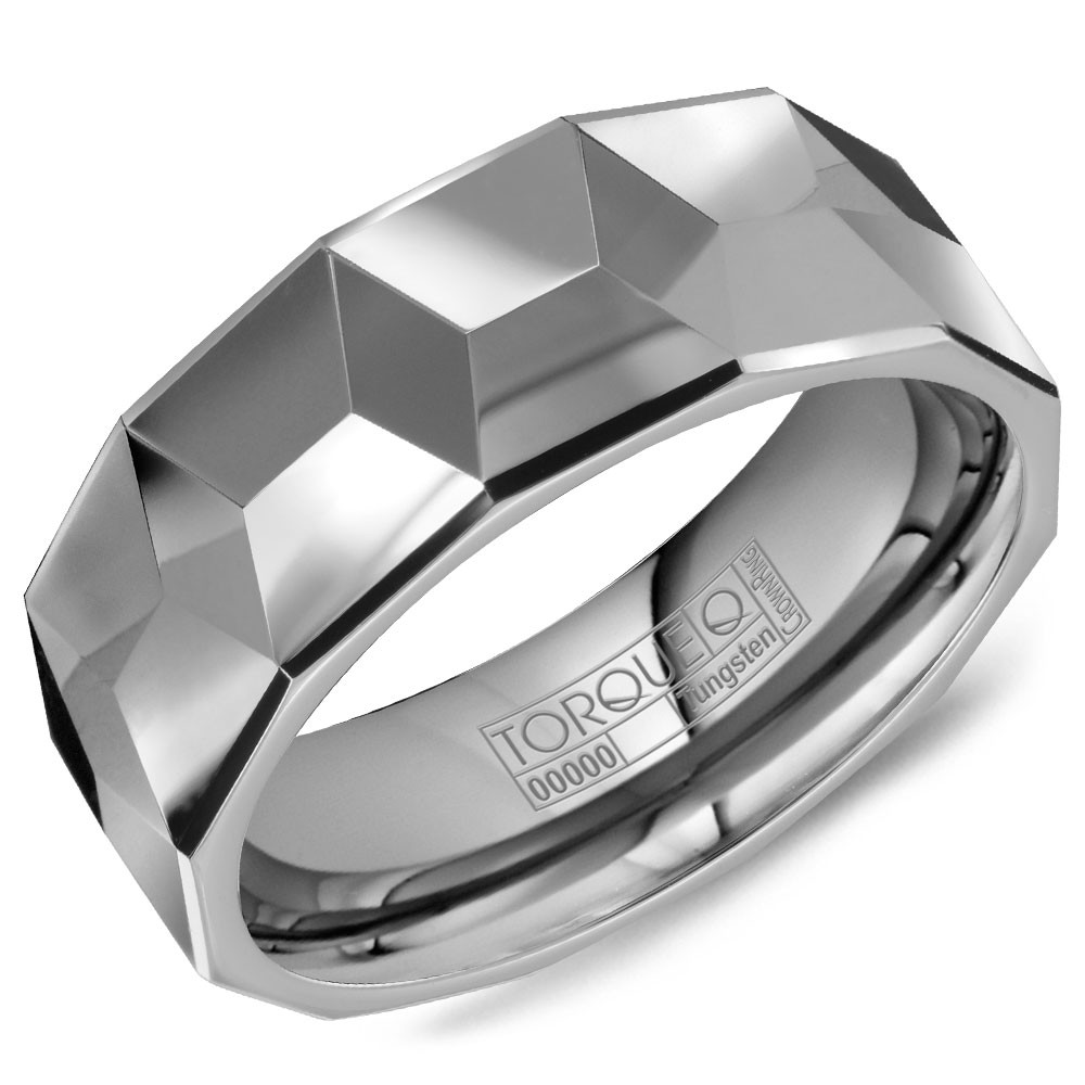 A Tungsten Torque Band With An Architectural Design.