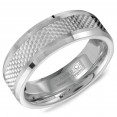 A Tungsten Torque Band With A Patterned Center And Beveled Edges.