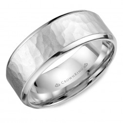 White Gold Wedding Band With Hammered Center
