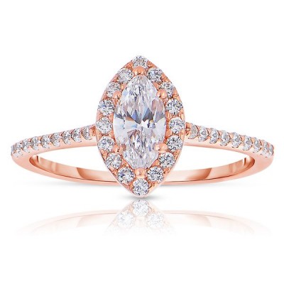 Rm1301m-14k Rose Gold Marquise Cut Halo Diamond Engagement Ring