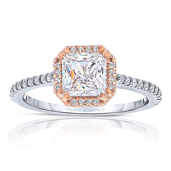 Rm1309ptt-14k Rose Gold Princess Cut Halo Diamond Semi Mount Engagement Ring