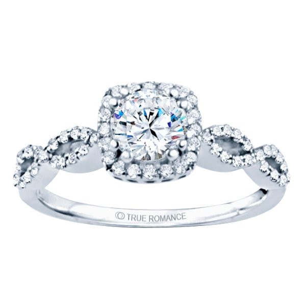 Rm1390-14k White Gold Round Cut Halo Diamond Infinity Semi Mount Engagement Ring