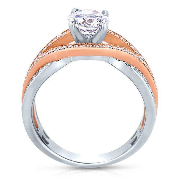 Rm1413tt -14k Rose Gold Round Cut Diamond Bi-pass Semi Mount Engagement Ring