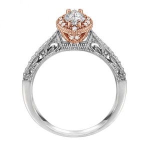 Rm1430m -14k White Gold Marquise Cut Halo Diamond Vintage Semi Mount Engagement Ring