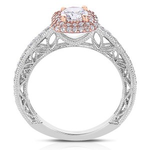 Rm1434rrs -14k Rose Gold Round Cut Double Halo Diamond Vintage Semi Mount Engagement Ring