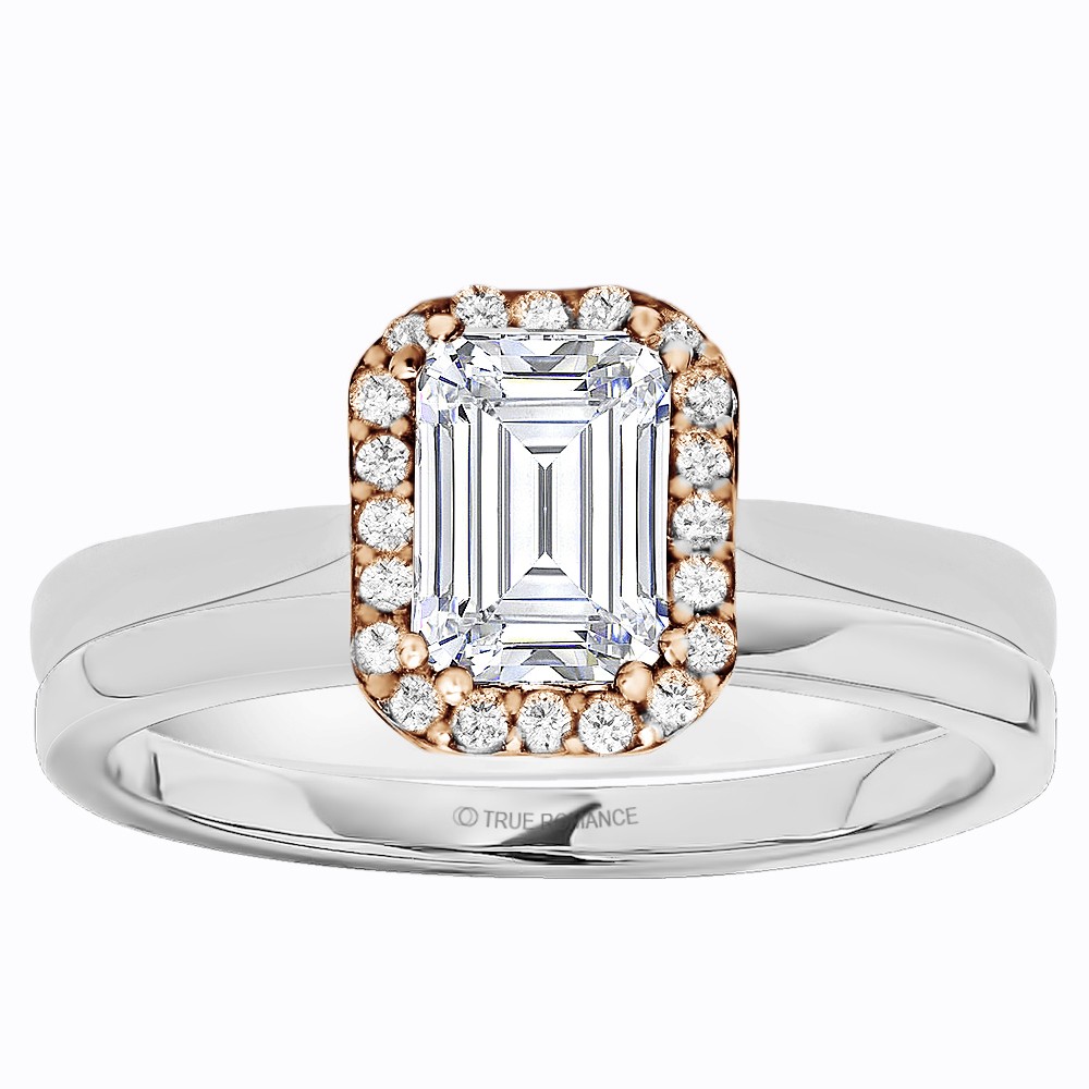 Emerald Cut Halo Diamond Semi Mount Engagement Ring