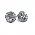 14KT White Gold Round Halo-Style Earrings With Friction Backs