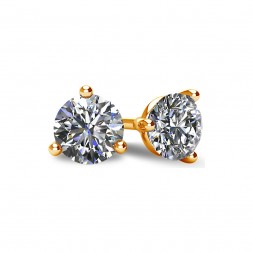 3-PRONG 14K YELLOW GOLD MARTINI-STYLE ROUND DIAMOND STUD EARRINGS WITH FRICTION BACKS