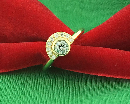 Golden Half Halo Bezel Diamond Ring