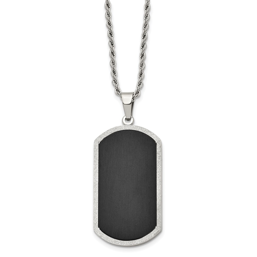 Stainless Steel Polished Blackplated Laser Cut Dog Tag 24 in Necklace