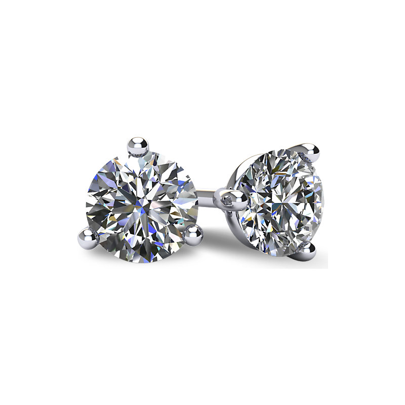 3PRONG 14K WHITE GOLD MARTINISTYLE ROUND DIAMOND STUD EARRINGS WITH
